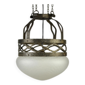 Ceiling lamp, hand-forged hammered iron with glass shade, early 20th century, Sweden
