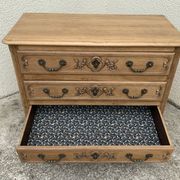 Louis XV style chest of drawers, solid raw oak, 1920.