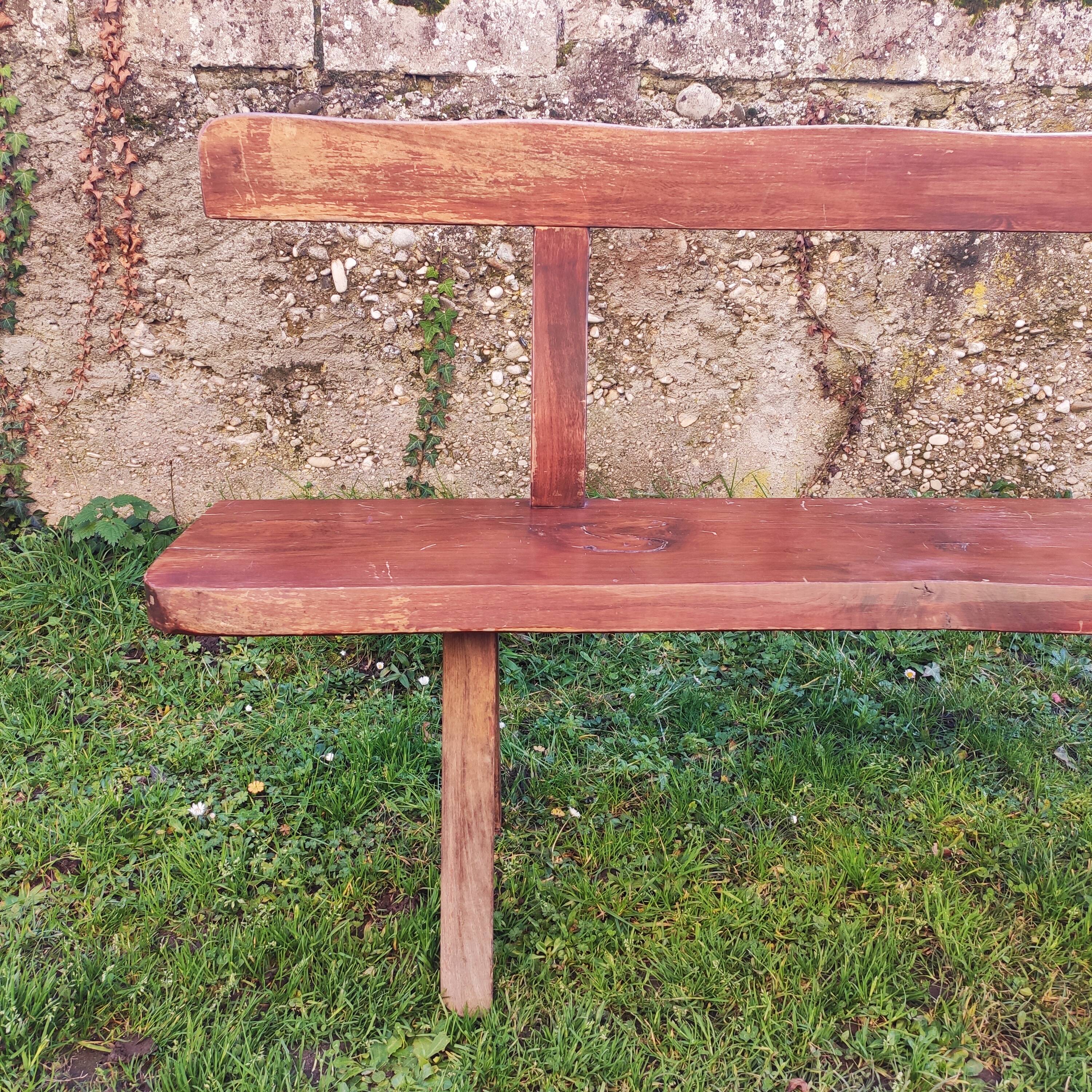 Brutalist bench solid wood 200 cm vintage French 50-60
