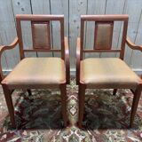 Paire de fauteuils bridge en tissu rayé terracotta