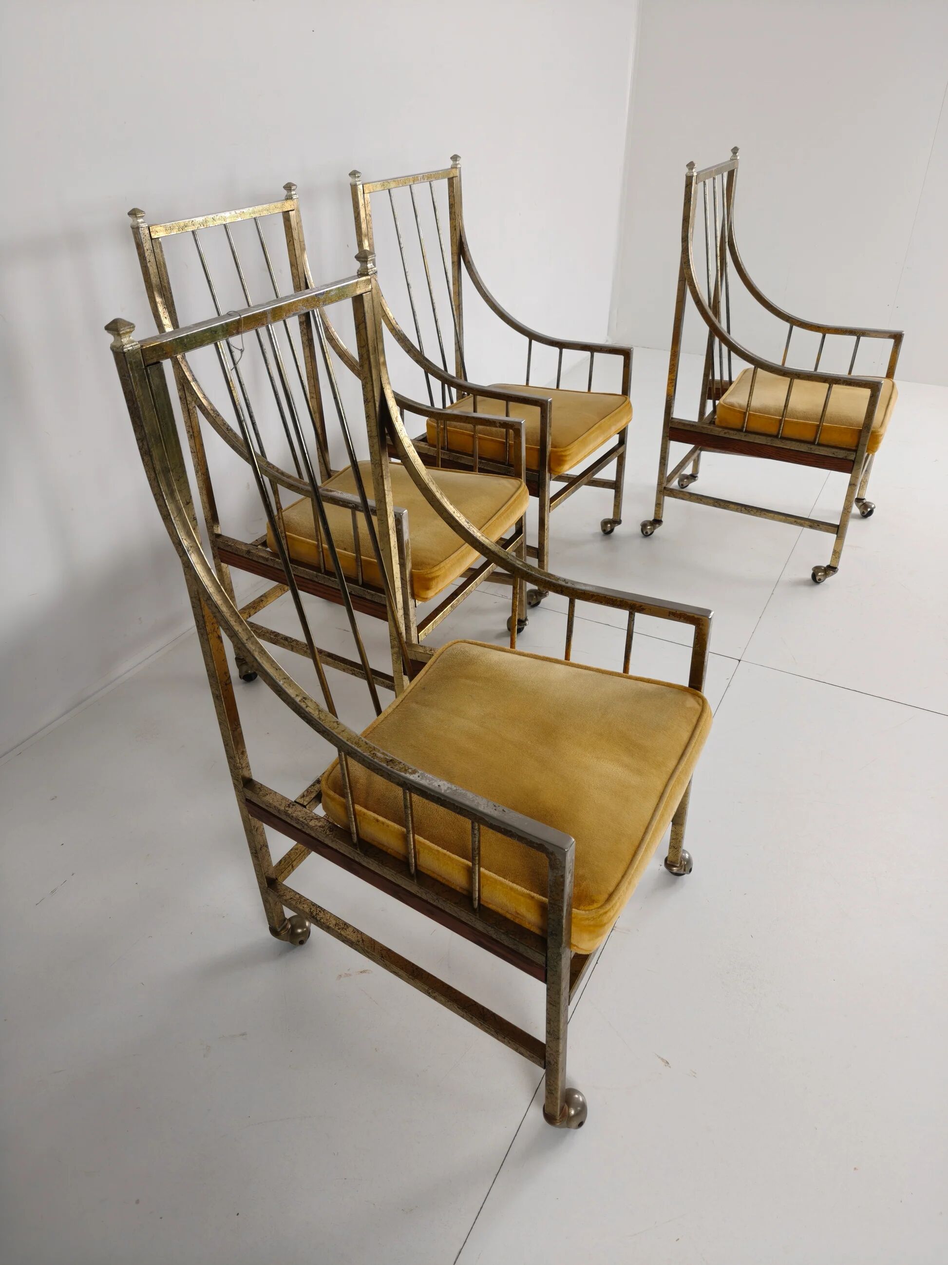 Unique set of mid-century style dining and lounge chairs – gilded, made between 1940-1948 by Flanders Industries Inc, Fort Smith, Arkansas
