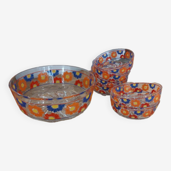 Vintage Kitsch Flowered Salad Bowl And Cup 1970s