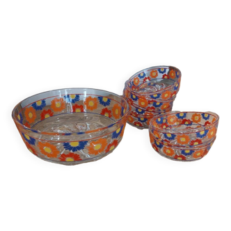 Vintage Kitsch Flowered Salad Bowl And Cup 1970s