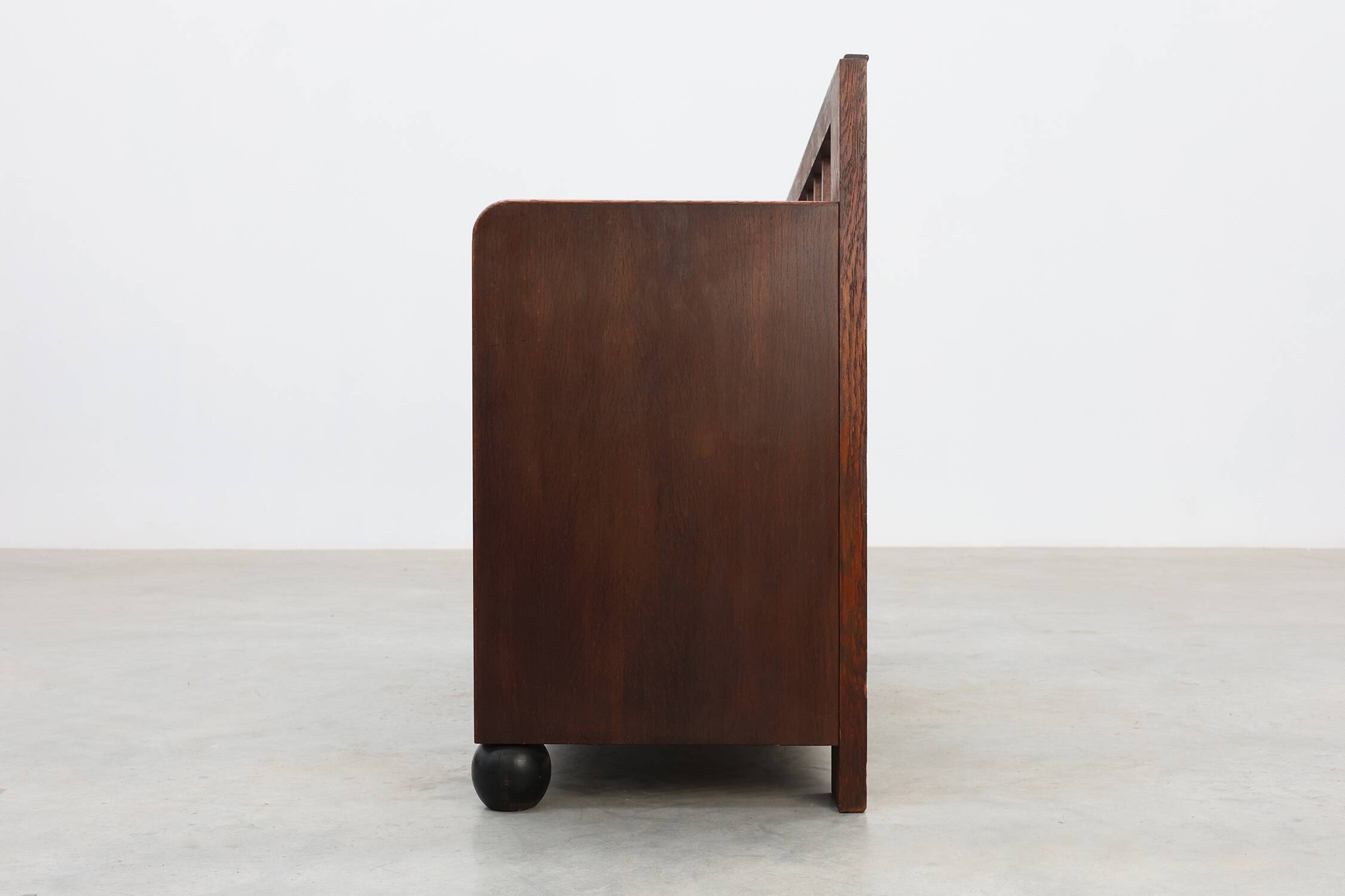 Modernist Art Deco bench with lift-top storage seat in solid oak, Belgium