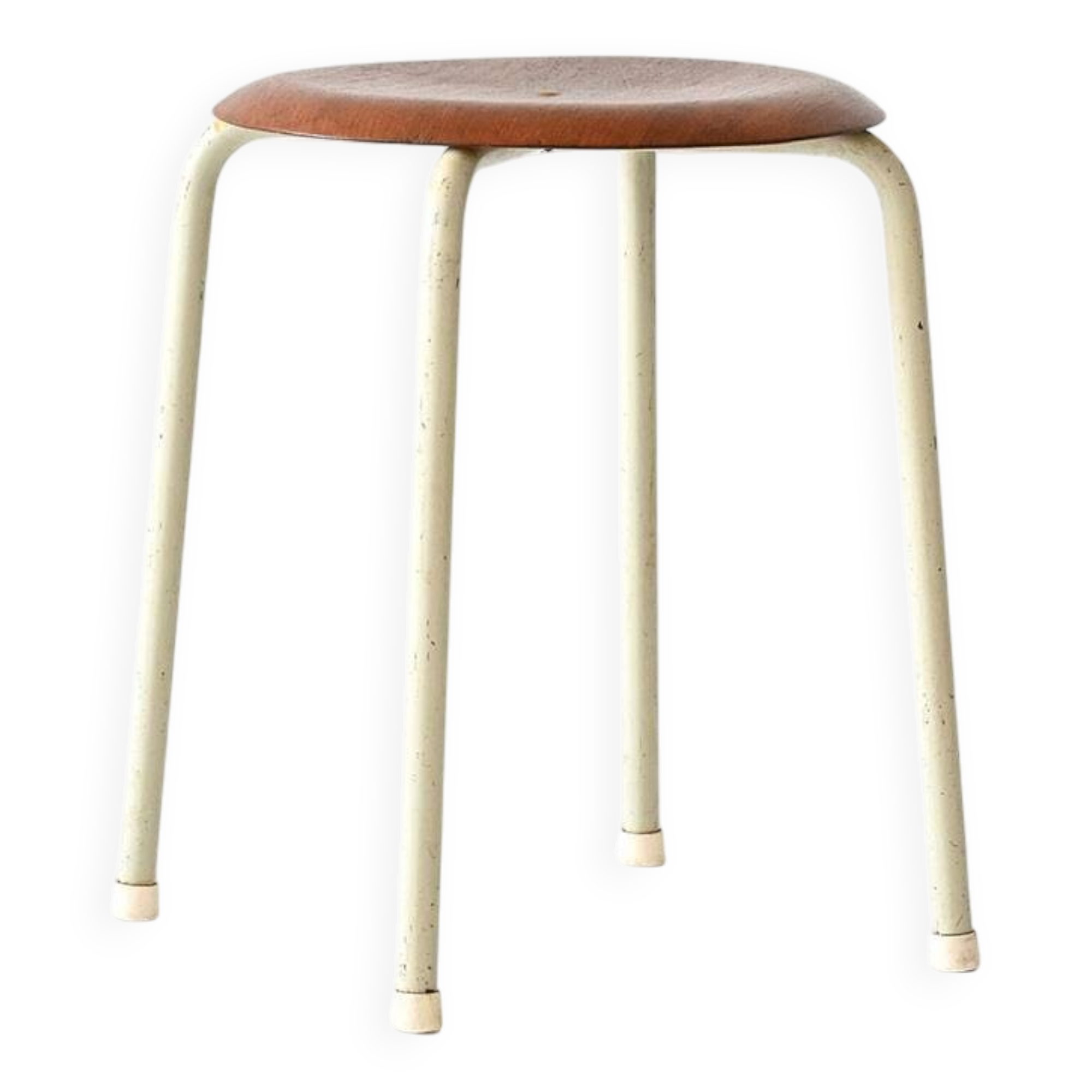 Tabouret scandinave en métal et teck, années 60