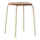 Tabouret scandinave en métal et teck, années 60