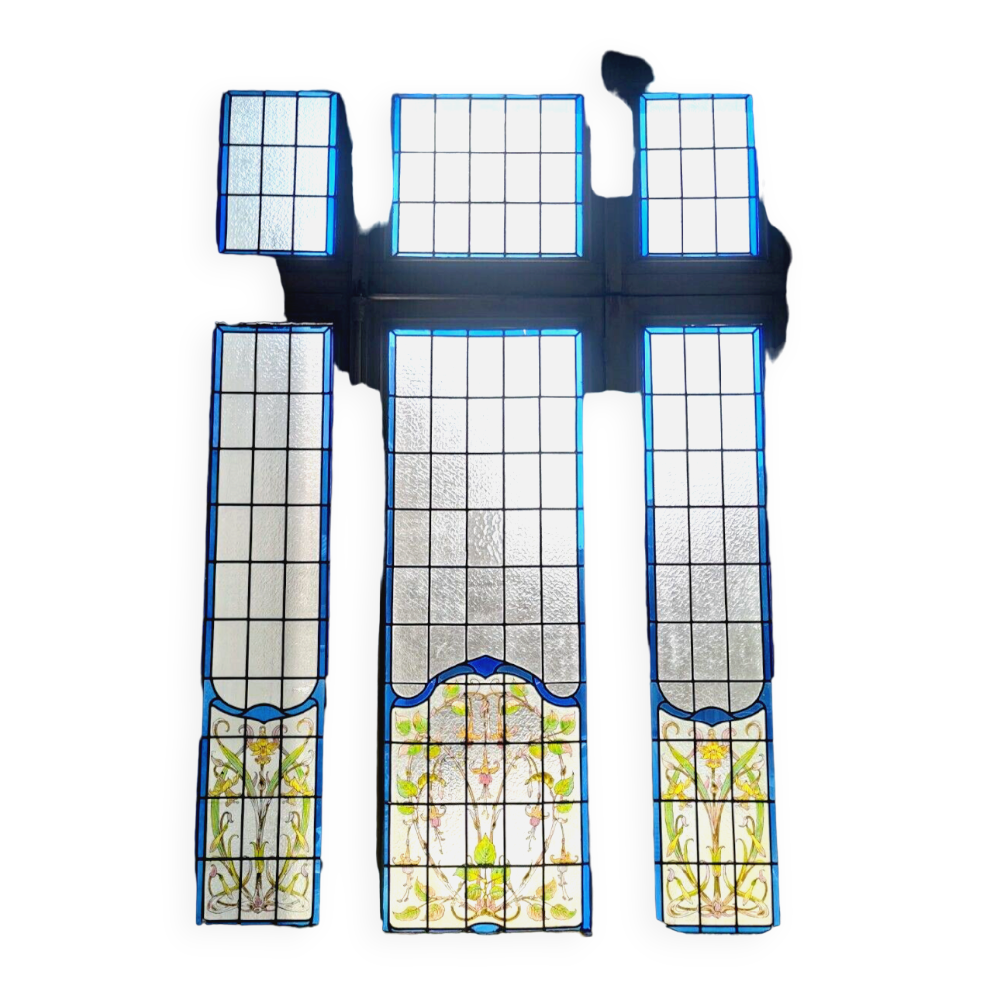Art Deco stained glass transom window, circa 1900, 20th century