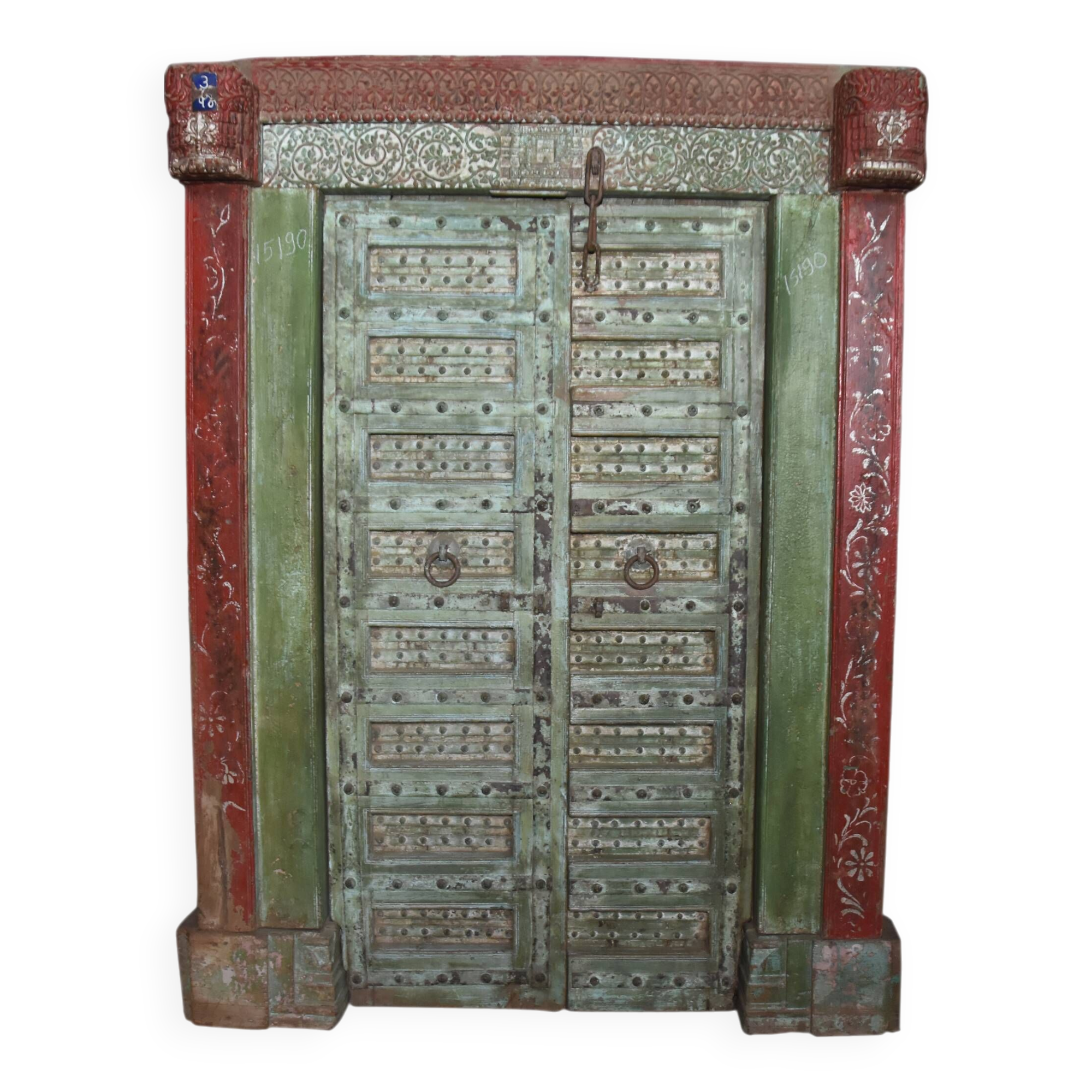 Old Indian door in old teak, original piece and patina