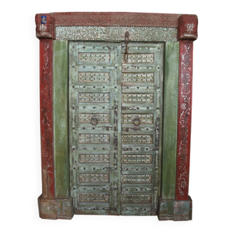 Old Indian door in old teak, original piece and patina