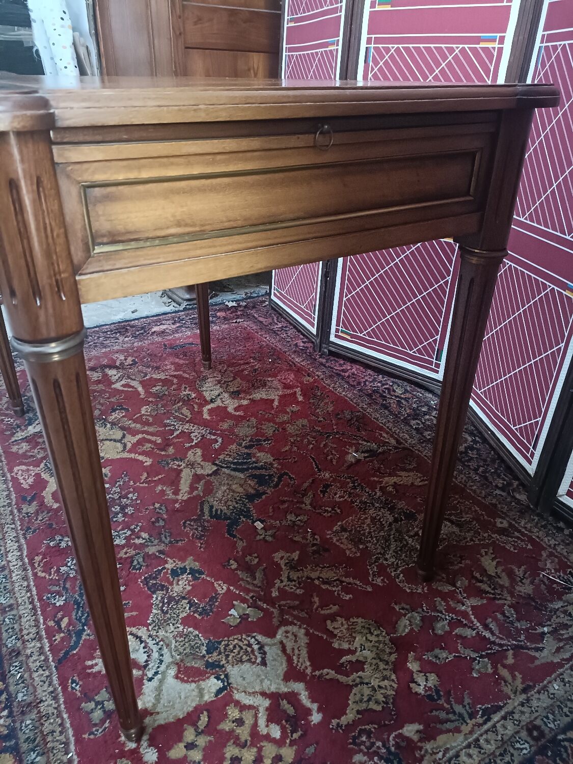 Louis XVI style desk, leather top, 3 drawers and writing tablets