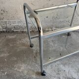 Vintage silver chrome-plated steel and glass two-tier serving trolley with wheels