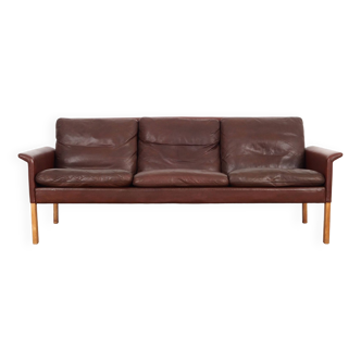 Brown leather sofa, Danish design, 1960s, designer: Hans Olsen, production: CS Møbler