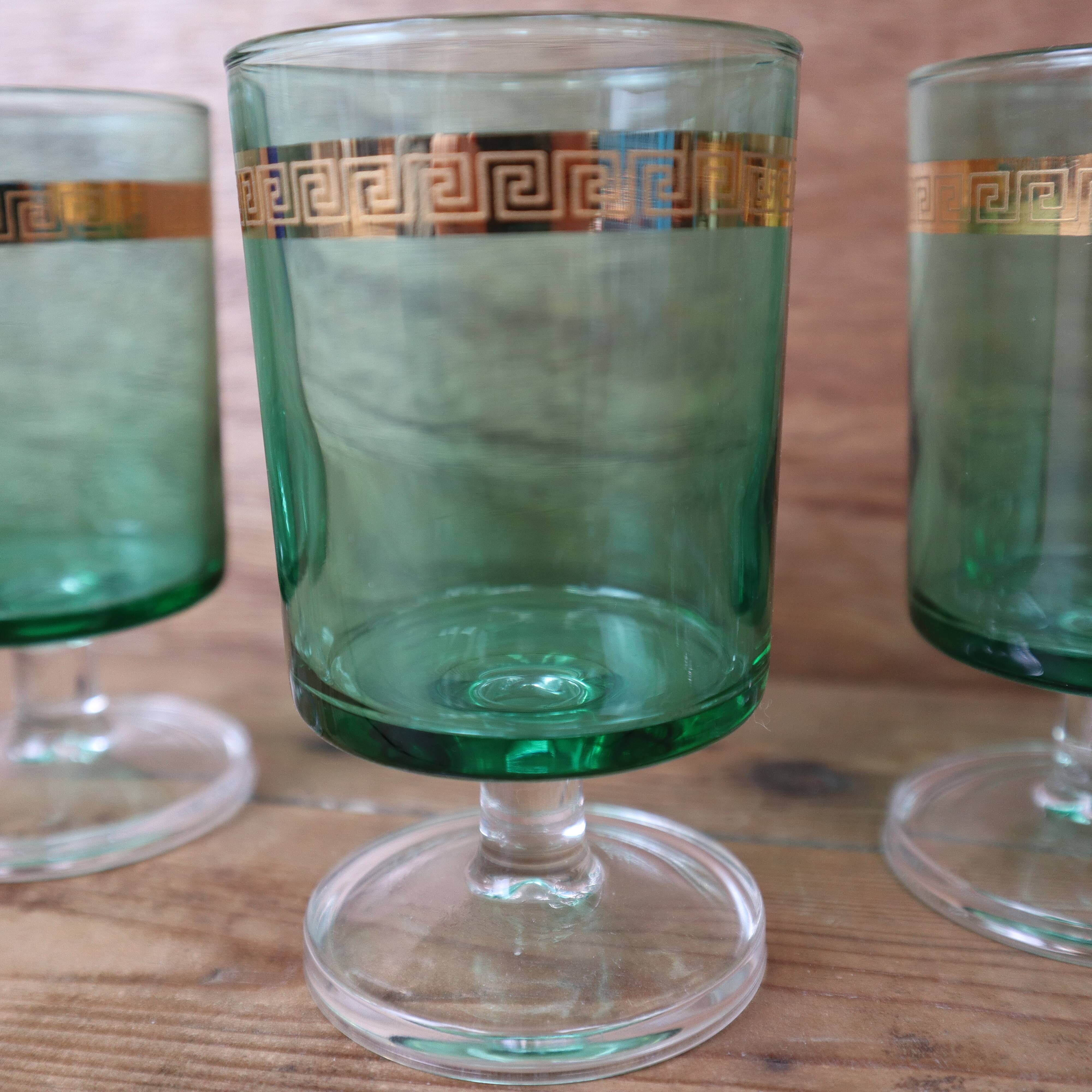 4 red wine glasses with emerald green stem and gold rim Luminarc