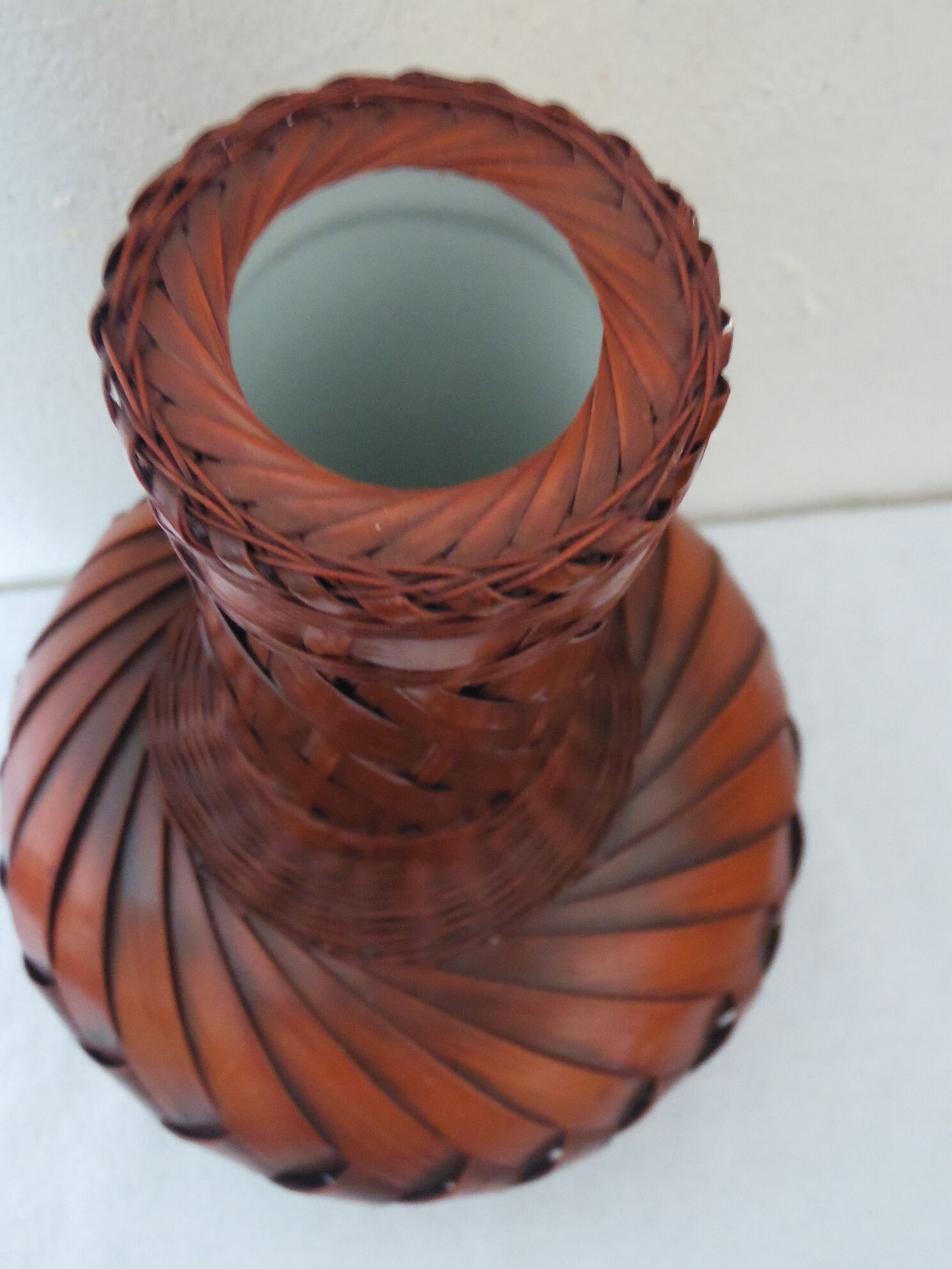 Vase Wicker braided style mahogany Scandinavian