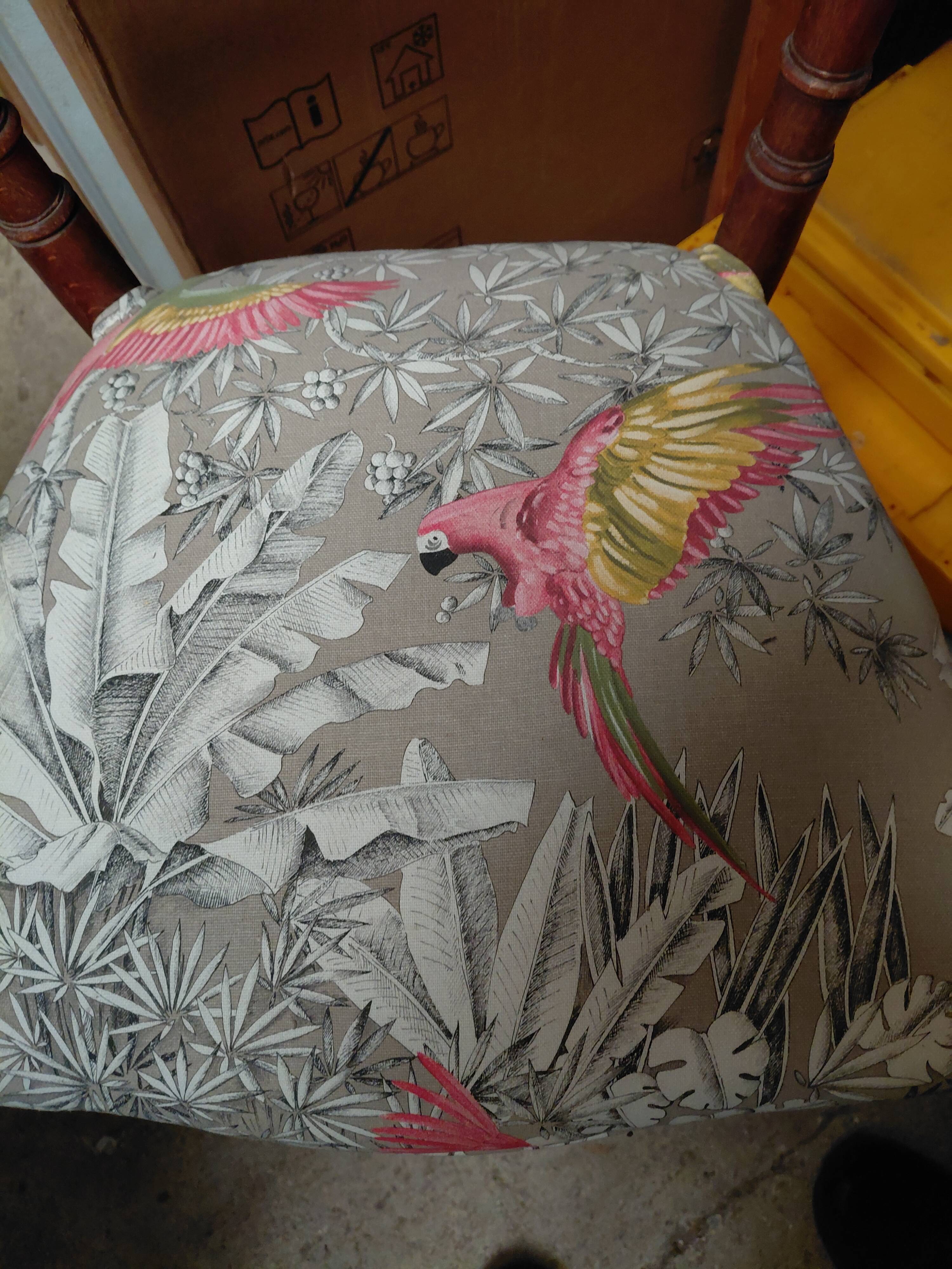 Antique parrot fabric chair