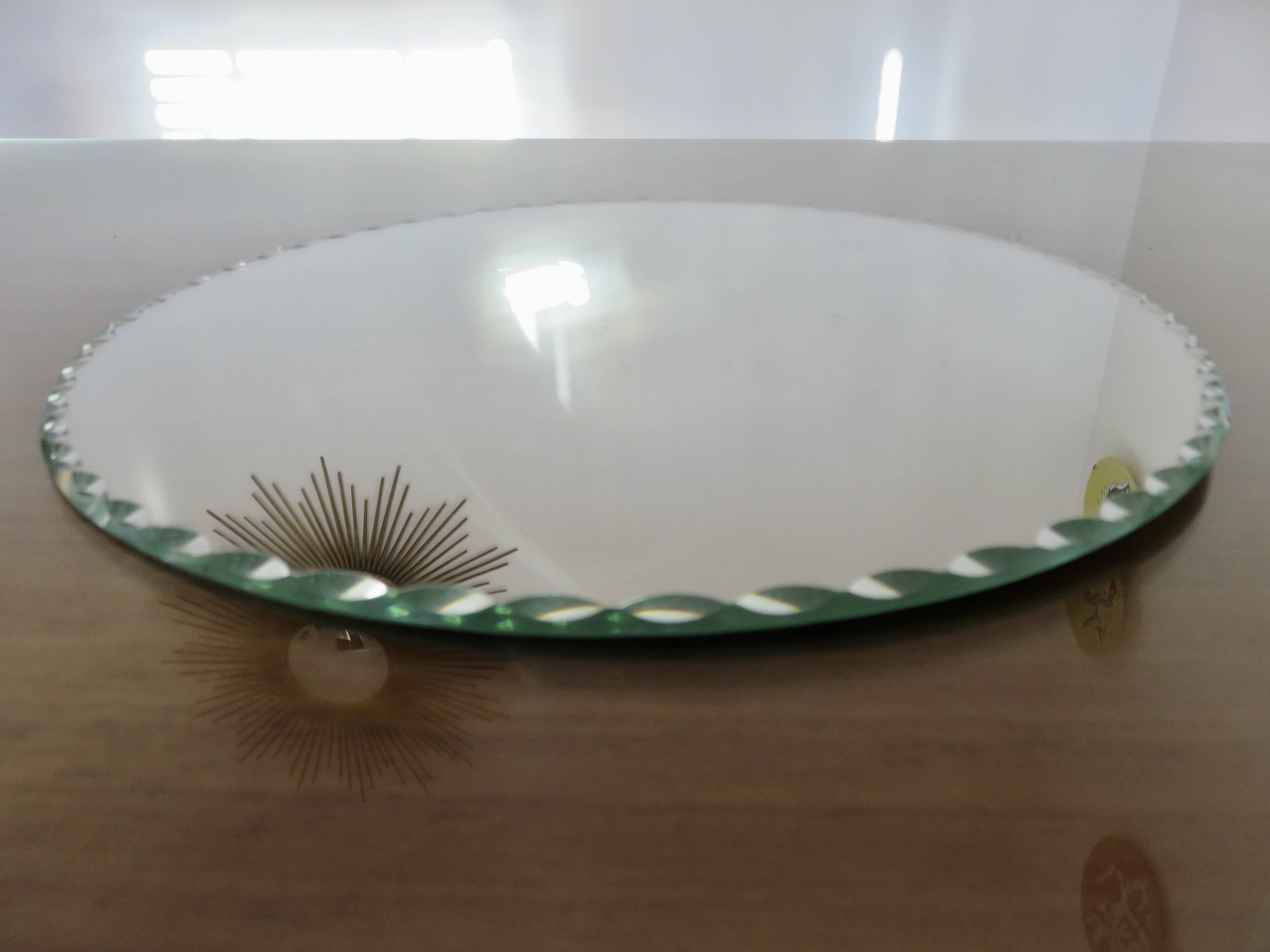 Large round, beveled, 1940-1950, art deco mirror