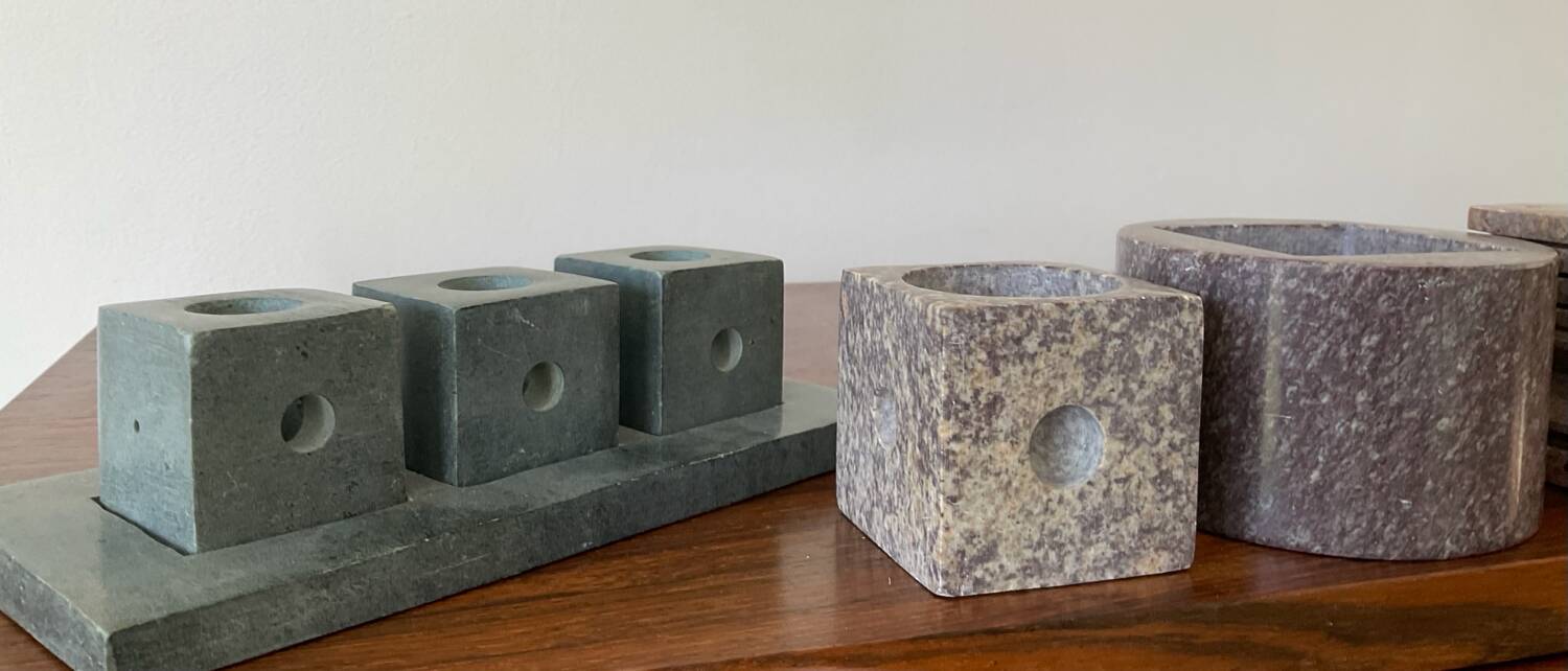 Set of 6 vintage marble and stone candlesticks