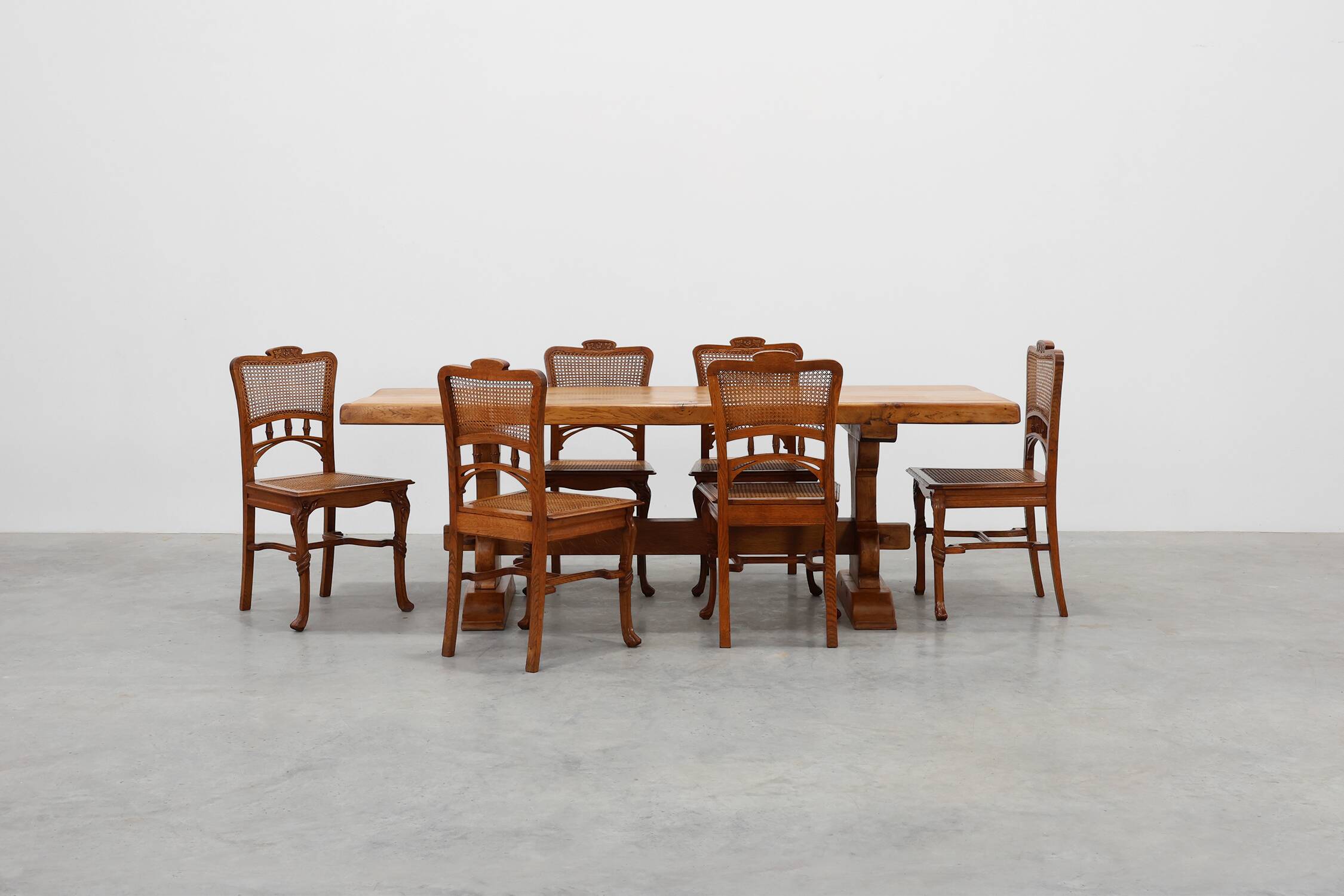 Rustic 20th century solid oak dinner table, France