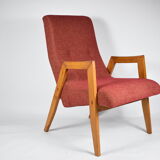 Fauteuil d'origine vintage "Relax", années 1960, Europe de l'Est, rénové, tissu rouge