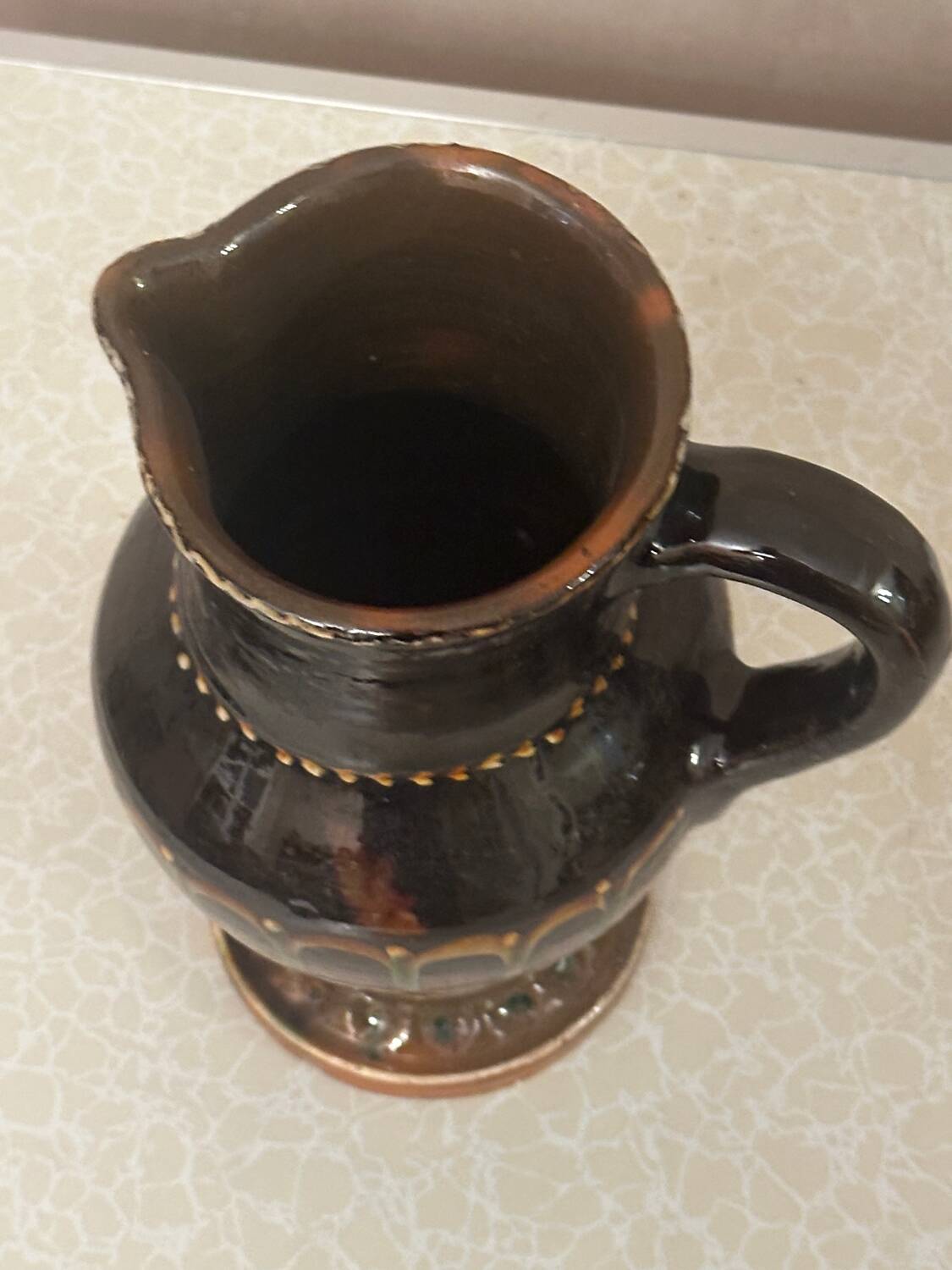 Vintage Romanian glazed pottery pitcher