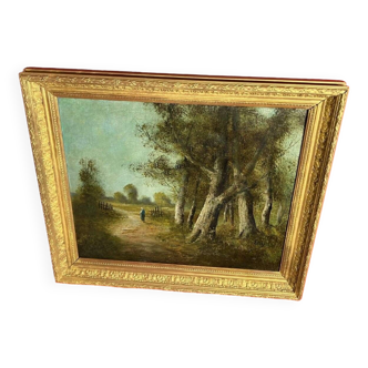 Barbizon School signed, 19th century oil on canvas representing a landscape