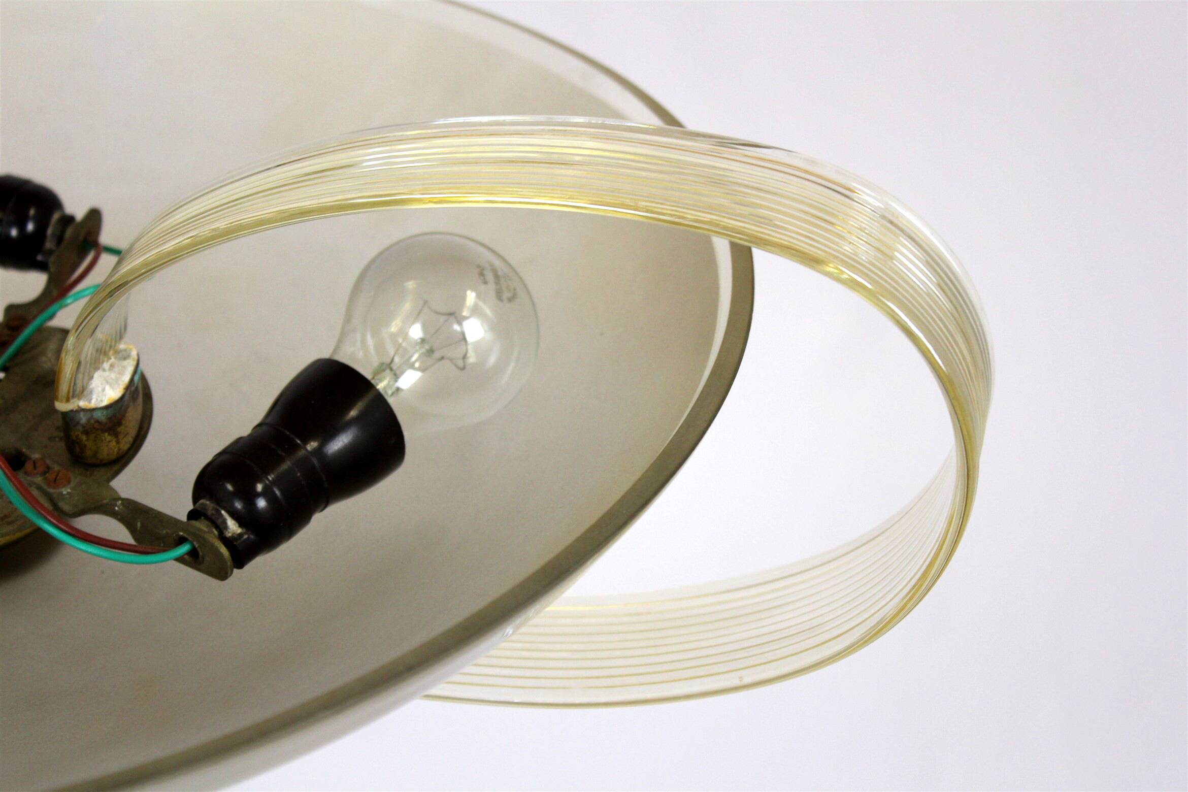 Brass and Curved Glass Ceiling Light from ESC Zukov, 1940s
