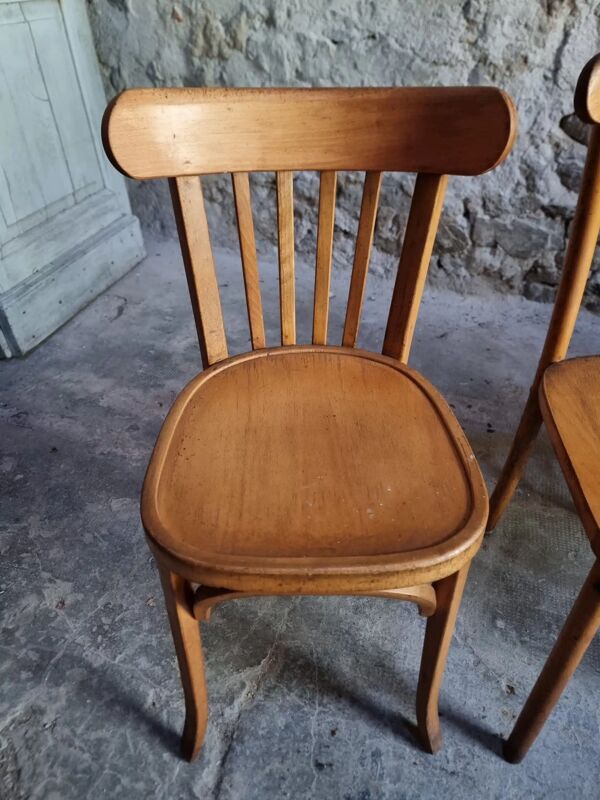 Ensemble vintage de 4 chaises bistrot françaises par Baumann & Luterma, bois de hêtre, années 1950