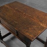 18th Century English Bobbin-Turned Oak Side Table with Bronze Hardware, Jam
