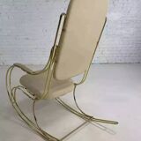 1960s rocking chair in brass and ecru imitation leather