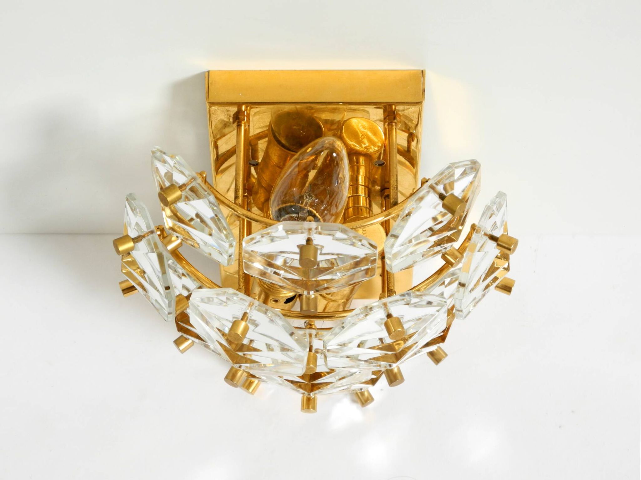 Beautiful original 1960s Kinkeldey crystal glass and brass wall lamp