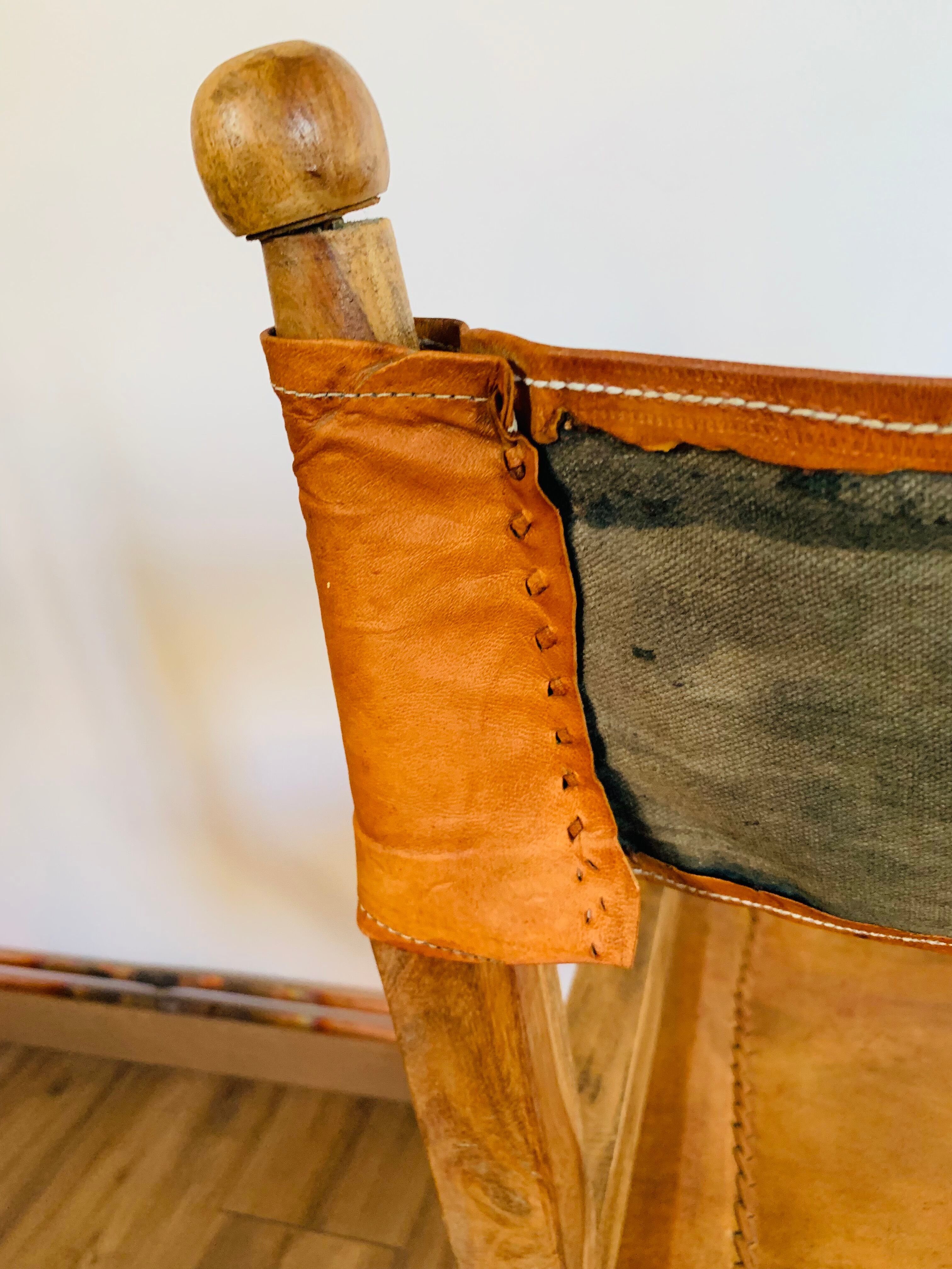 Fauteuil pliant bois et cuir