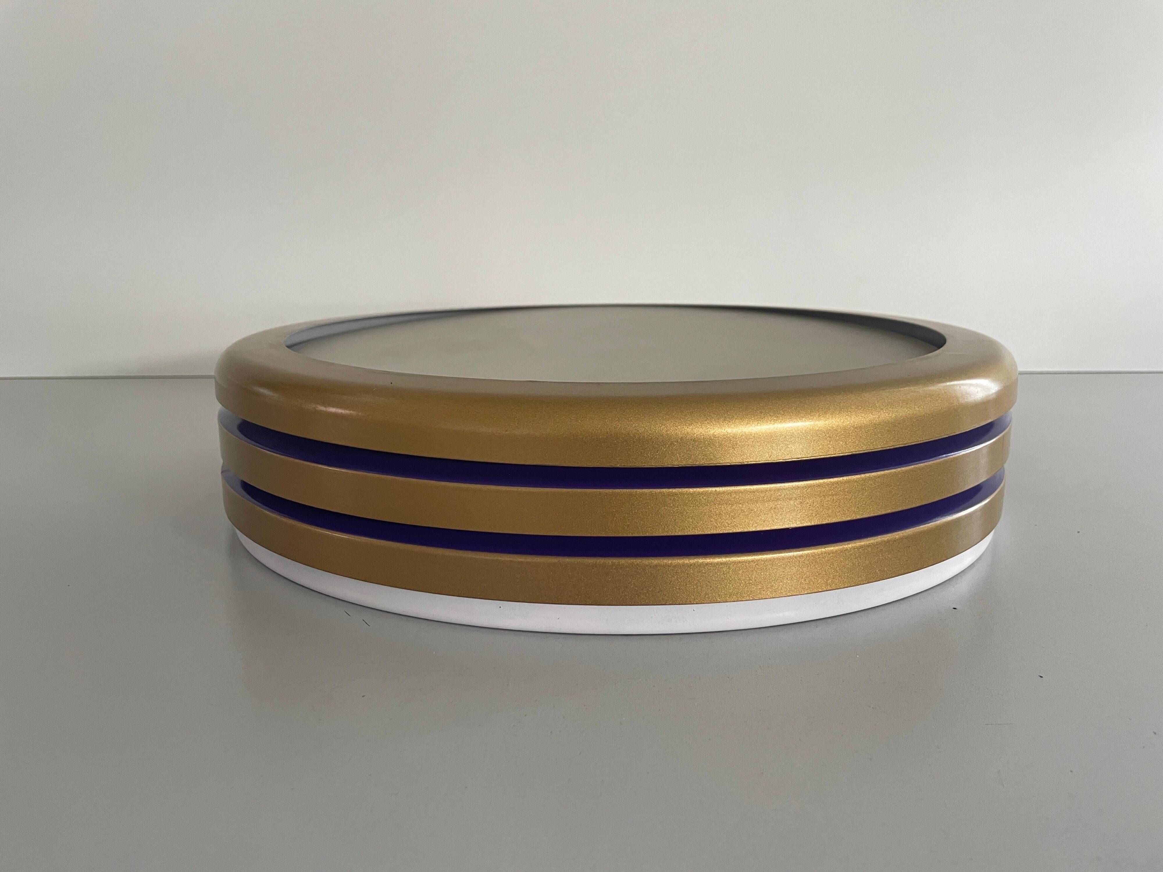Design/One, flush lamp in glass, gold and brown metal, 1960s, Germany