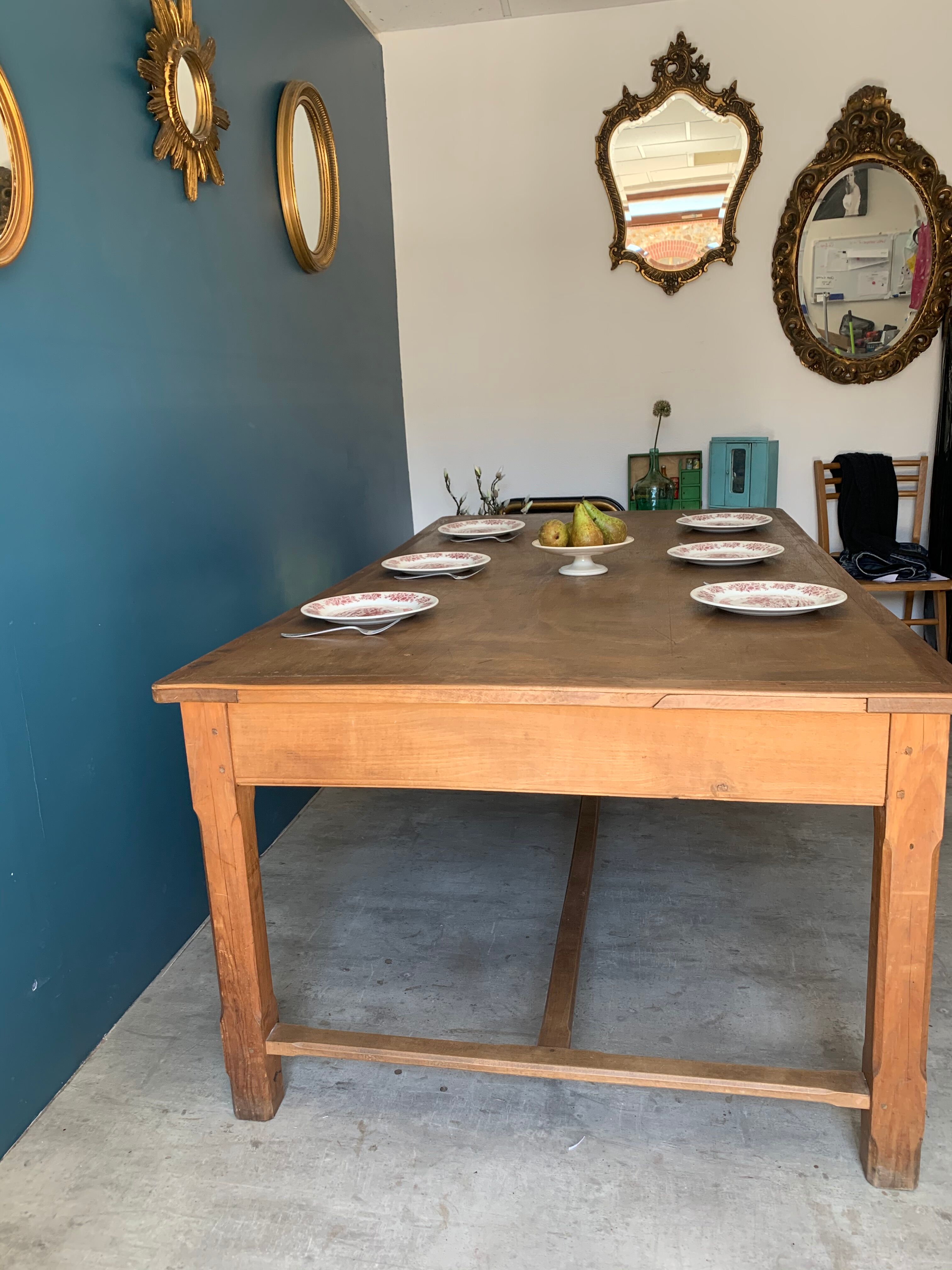 Farm table with 6 drawers