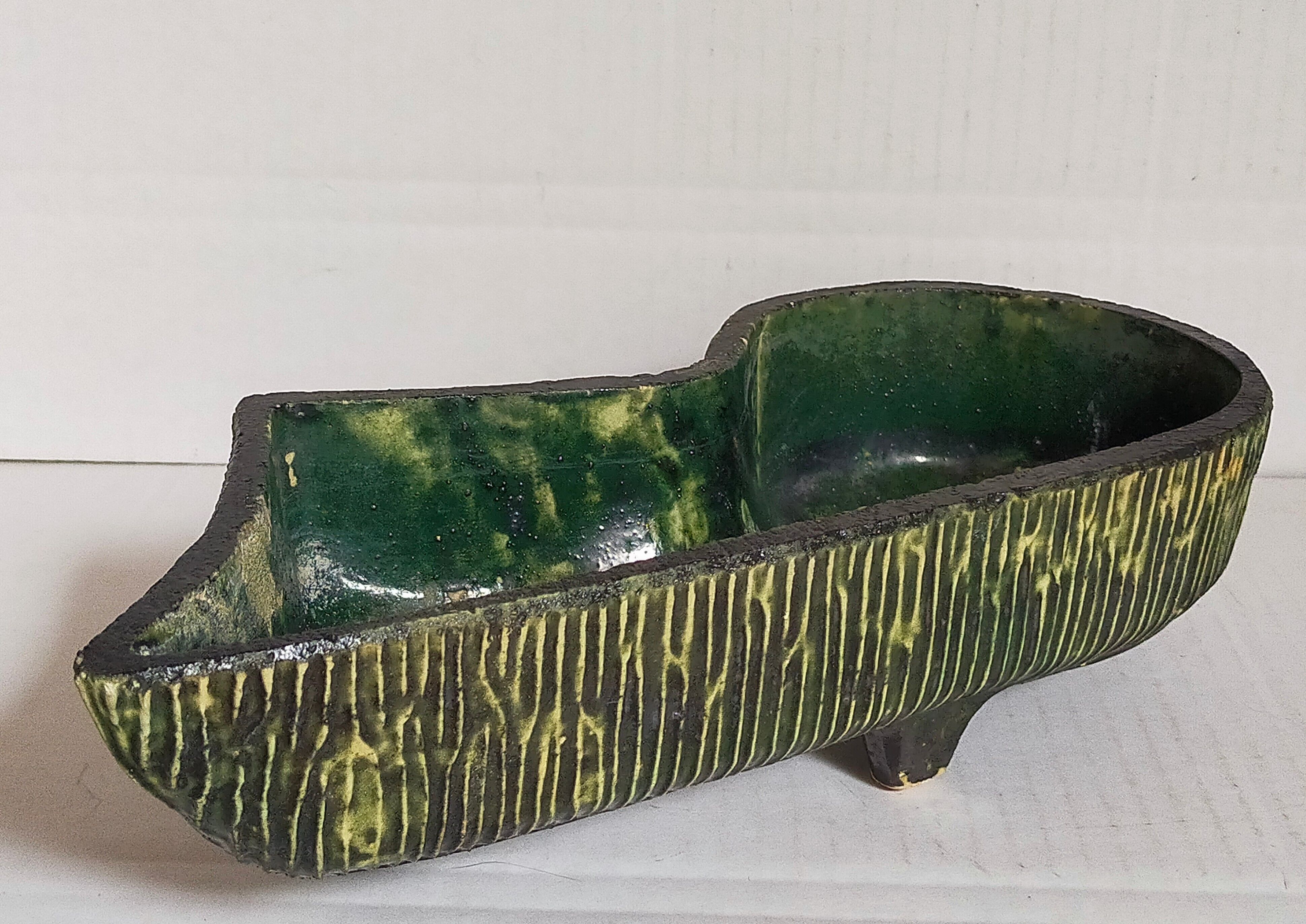 Vintage free-form tripod ceramic cactus planter