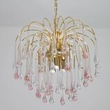 Lady Grace, Chandelier with Pink and Transparent Pendants, Murano Glass, 19
