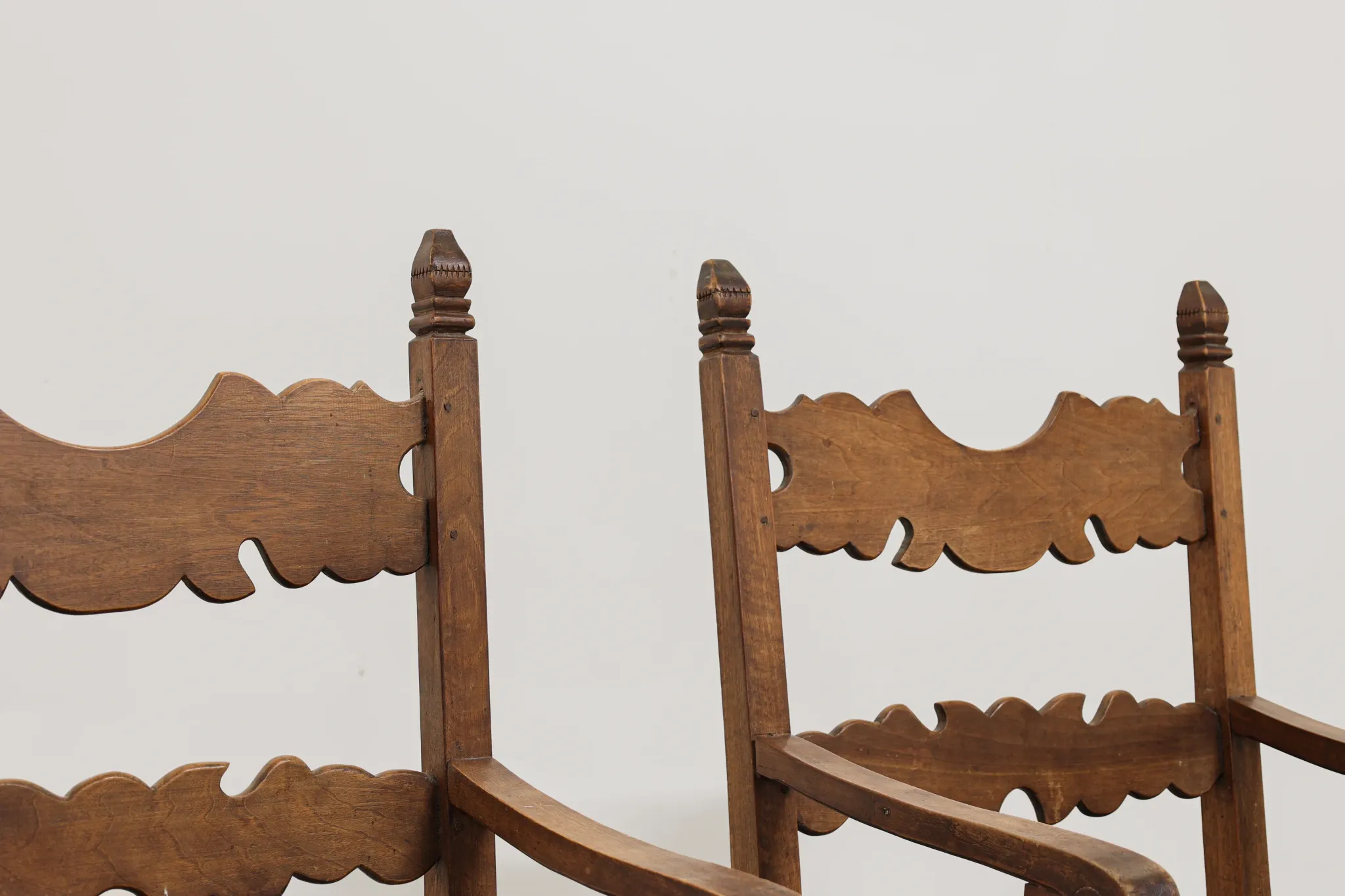 Pair of Italian Carved Wooden Armchairs, Lombardy, 1900s.