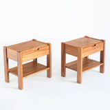Pair of vintage bedside tables. Elm wood. France, 1970s