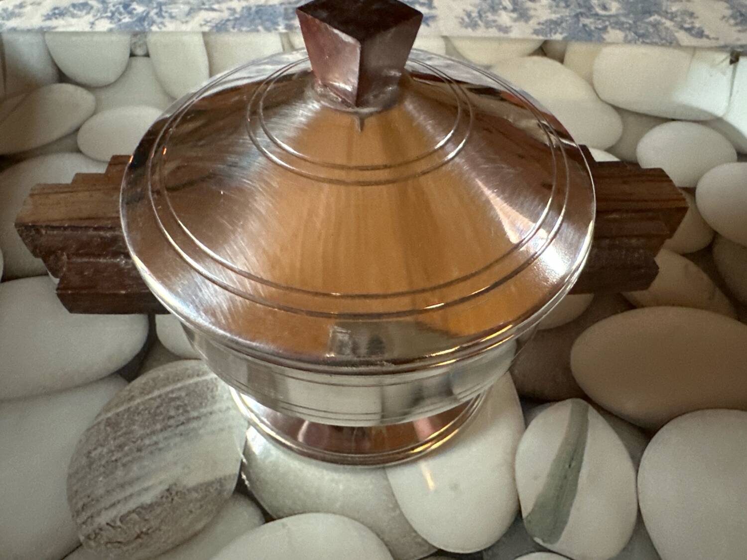art deco steel wood sugar bowl