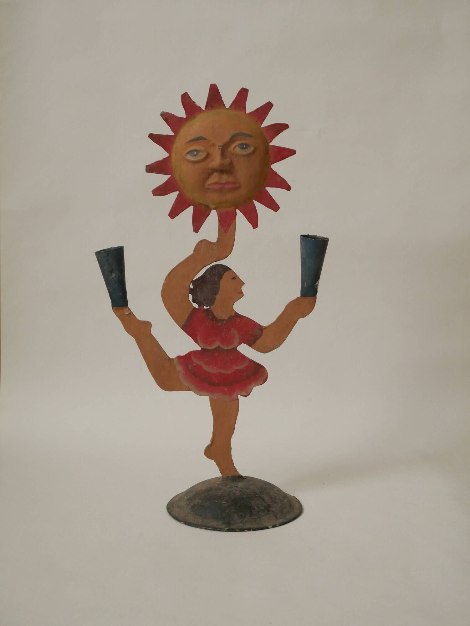 Vintage candelabra candle holder in hand-painted metal Netherlands 70s sun dancer