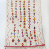 Moroccan Berber carpet azilal ecru with small colored diamonds 253x157cm