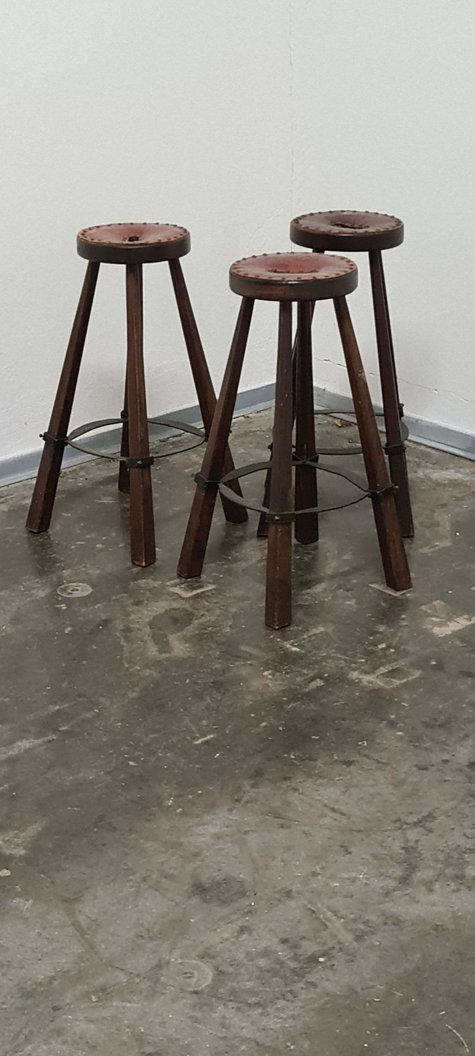 Vintage set of 3 Brutalist bar stools