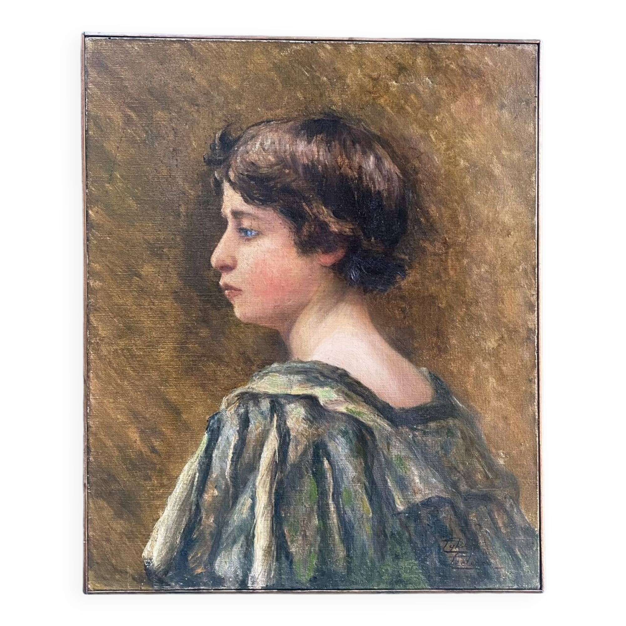 Early 20th century painting "Profile of a young girl"
