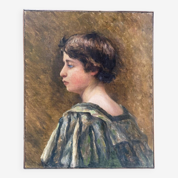 Early 20th century painting "Profile of a young girl"