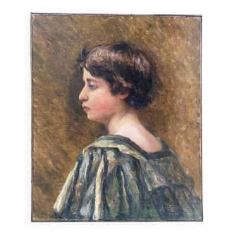 Tableau début XXème "Profil de jeune fille"