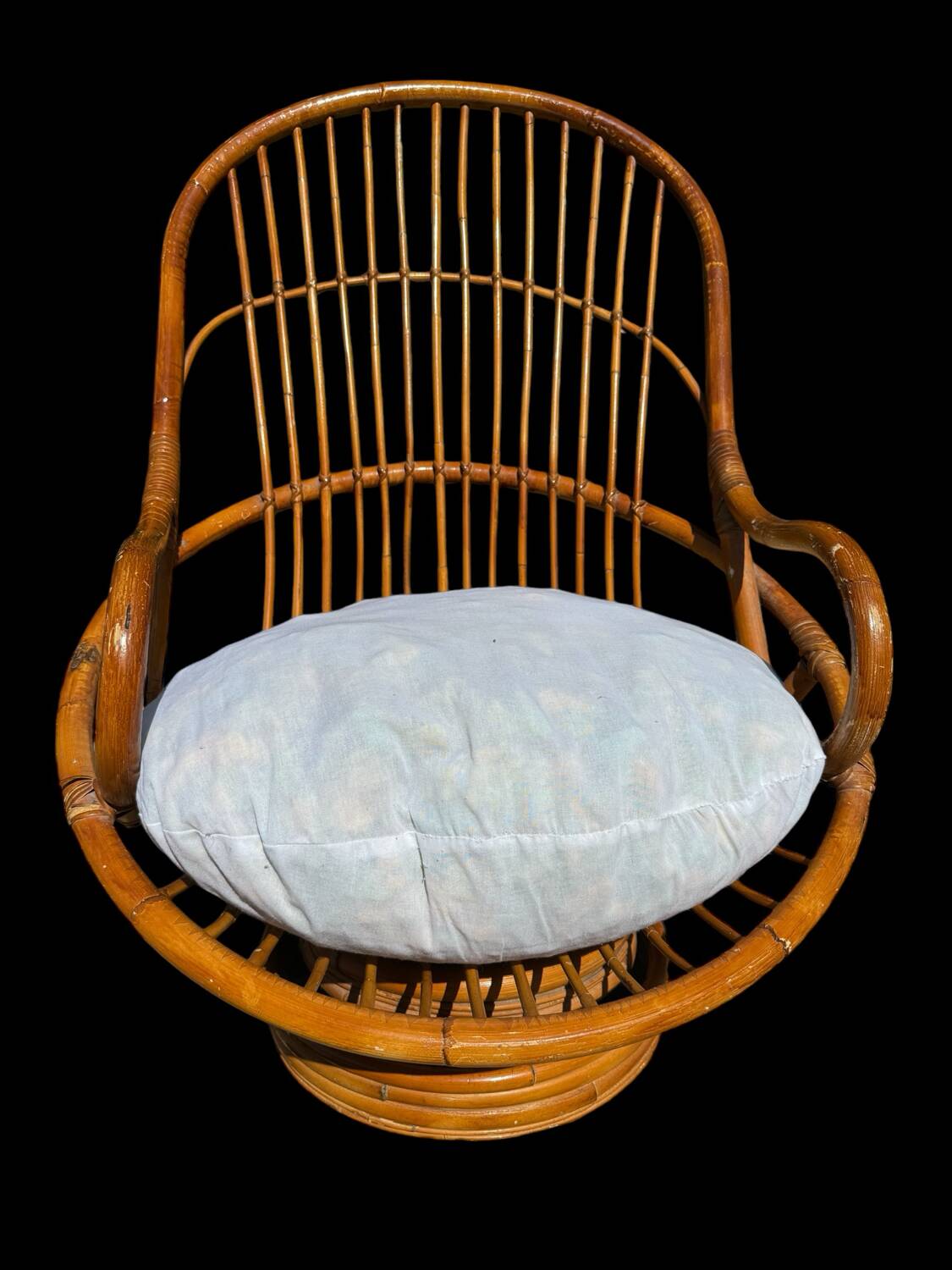 70s rattan and bamboo swivel chair