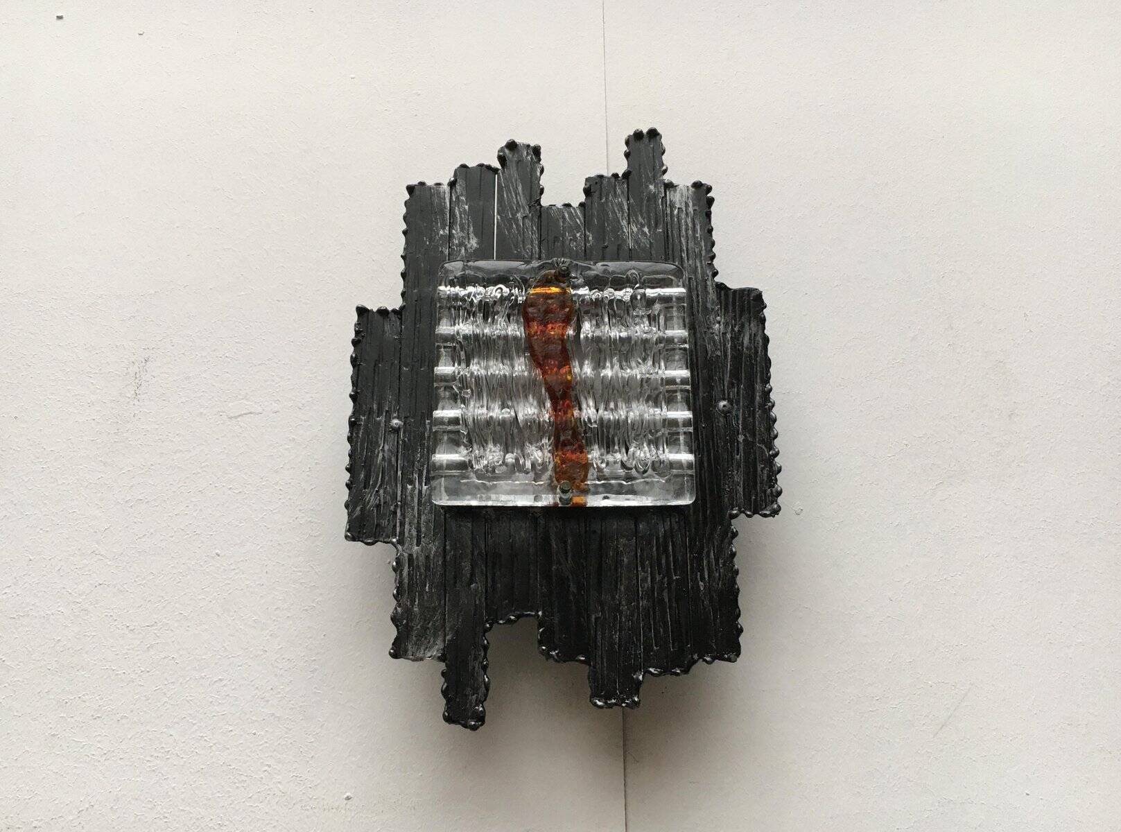 Vintage Italian brutalist wall light in wrought iron by Albano Poli for Poliarte, set of 2.