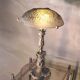 Louis XV bronze lamp rocaille style 34x25, molded glass lampshade signed Stella