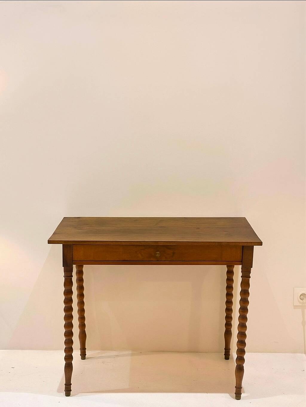 Vintage turned walnut wood console table with ball feet.