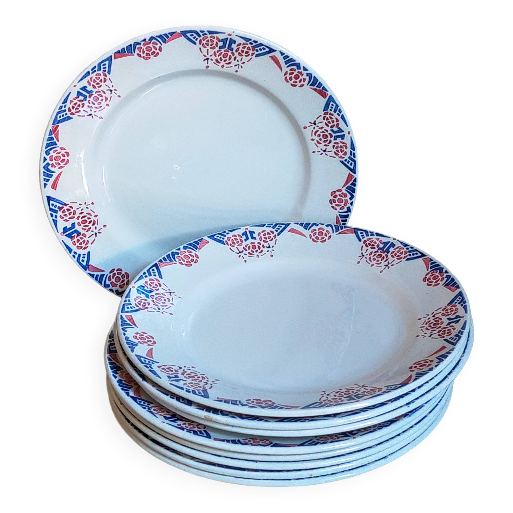 Nine Sarreguemines earthenware dessert plates, Brunoy service, 1940s
