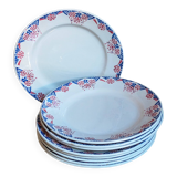 Neuf assiettes à dessert faïence de Sarreguemines service Brunoy années 40